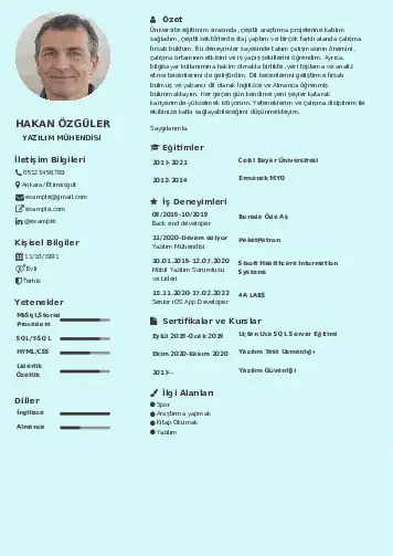 Yazılım Mühendisi Cv Örnekleri cv indir